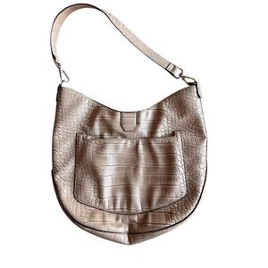 Unbranded Womens Faux Leather Hobo Bag Shoulder Bag Tan Beige Faux Croc Purse